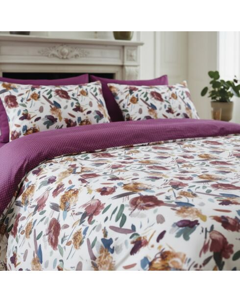 Drap plat satin de coton Arty flowers blanc