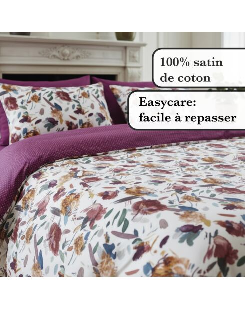 Drap plat satin de coton Arty flowers blanc