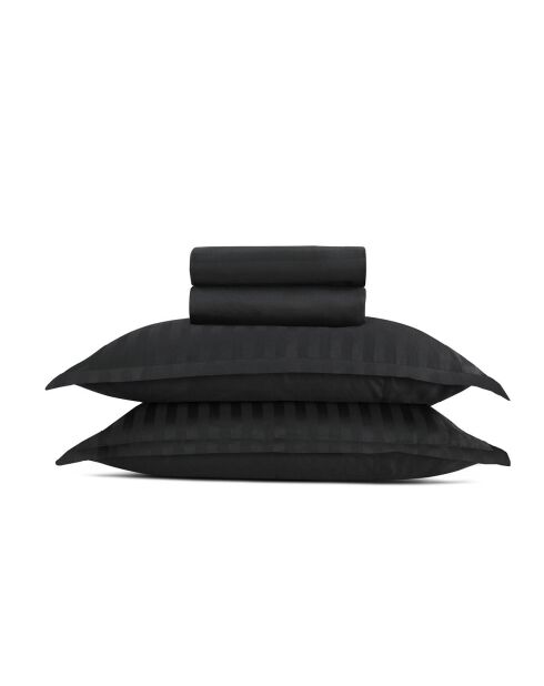 Bettlakenset aus gestreiftem Baumwollsatin Dobby schwarz + 160x200x30 cm + 2x (63x63 cm)