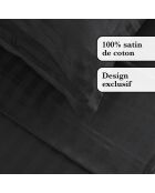 Bettlakenset aus gestreiftem Baumwollsatin Dobby schwarz + 160x200x30 cm + 2x (63x63 cm)
