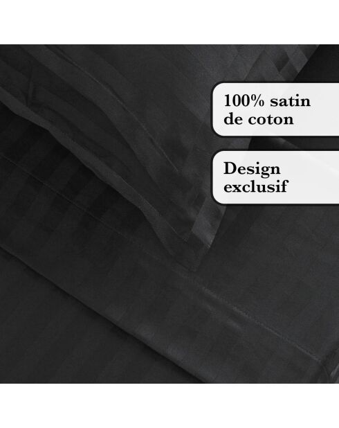 Bettlakenset aus gestreiftem Baumwollsatin Dobby schwarz + 160x200x30 cm + 2x (63x63 cm)