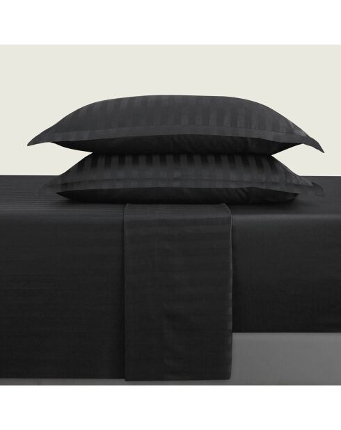 Bettlakenset aus gestreiftem Baumwollsatin Dobby schwarz + 160x200x30 cm + 2x (63x63 cm)