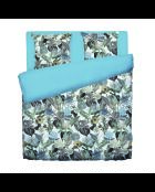 Copripiumino + 2 federe Garden in raso di cotone blu chiaro - 260x240 cm + 2x (63x63 cm)