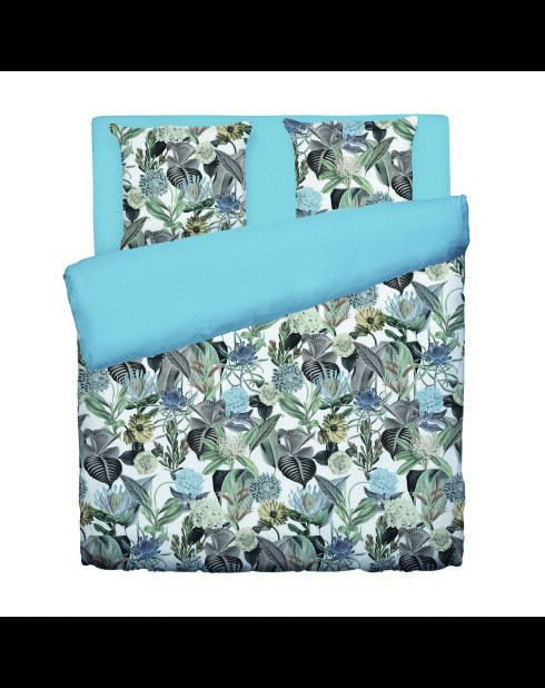 Copripiumino + 2 federe Garden in raso di cotone blu chiaro - 260x240 cm + 2x (63x63 cm)