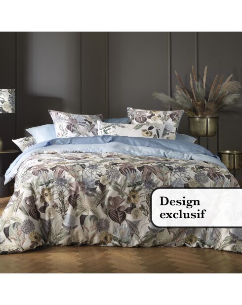 Copripiumino + 2 federe Garden in raso di cotone blu chiaro - 260x240 cm + 2x (63x63 cm)