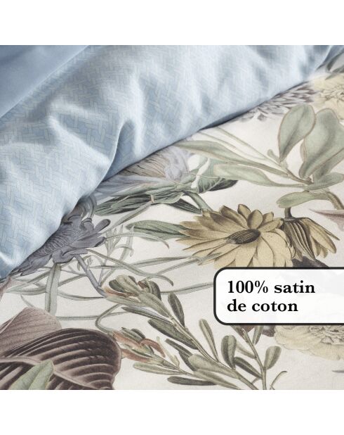 Copripiumino + 2 federe Garden in raso di cotone blu chiaro - 260x240 cm + 2x (63x63 cm)