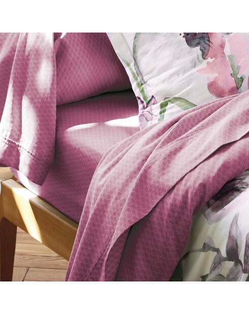 Housse de couette + taie d'oreiller satin de coton Exotique framboise - 140x200 cm + 63x63 cm