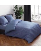 Copripiumino + 2 federe in raso di cotone a righe Jacquard blu intrecciato - 260x240 cm + 2x (63x63 cm)