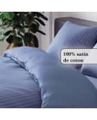 Copripiumino + 2 federe in raso di cotone a righe Jacquard blu intrecciato - 260x240 cm + 2x (63x63 cm)