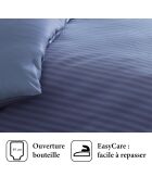 Copripiumino + 2 federe in raso di cotone a righe Jacquard blu intrecciato - 260x240 cm + 2x (63x63 cm)