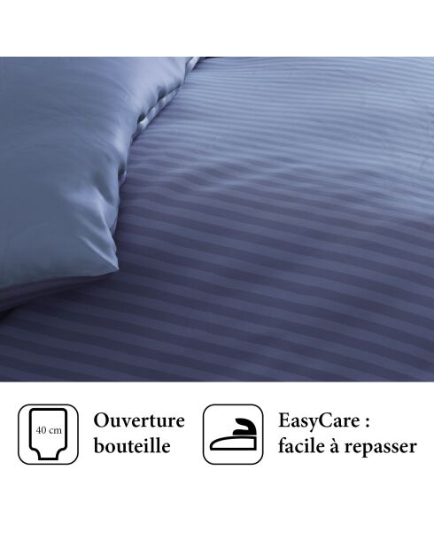 Copripiumino + 2 federe in raso di cotone a righe Jacquard blu intrecciato - 260x240 cm + 2x (63x63 cm)