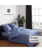 Copripiumino + 2 federe in raso di cotone a righe Jacquard blu intrecciato - 260x240 cm + 2x (63x63 cm)