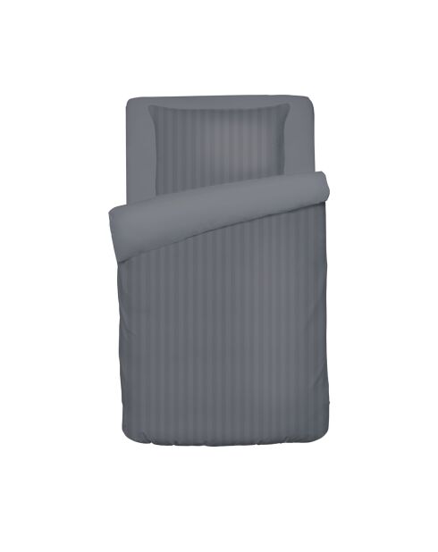 Bettbezug für Babys + Kissenbezug aus Baumwollsatin gestreifter Jacquard dunkelgrau - 100x135 cm + 40x60 cm