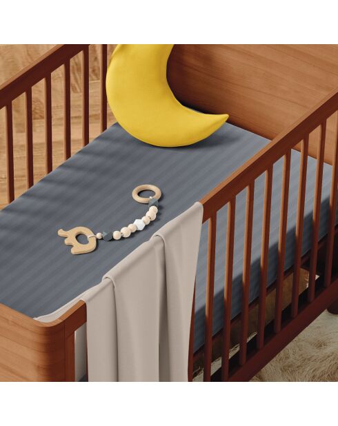 Bettbezug für Babys + Kissenbezug aus Baumwollsatin gestreifter Jacquard dunkelgrau - 100x135 cm + 40x60 cm