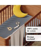 Bettbezug für Babys + Kissenbezug aus Baumwollsatin gestreifter Jacquard dunkelgrau - 100x135 cm + 40x60 cm