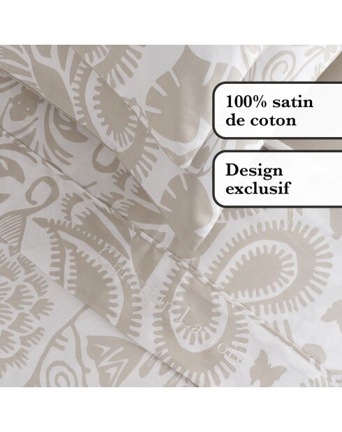 Love Stories Bettlaken-Set aus Baumwollsatin, 205 x 290 cm + 130/140 x 190/200 cm + 2 x (50 x 75/80 cm), taupefarben