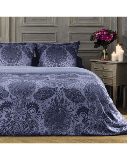 Dekbedovertrek + 2 kussenslopen katoensatijn Arles blauw - 260x240 cm + 2x (63x63 cm)