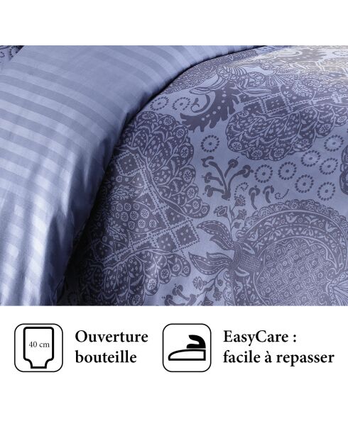 Dekbedovertrek + 2 kussenslopen katoensatijn Arles blauw - 260x240 cm + 2x (63x63 cm)