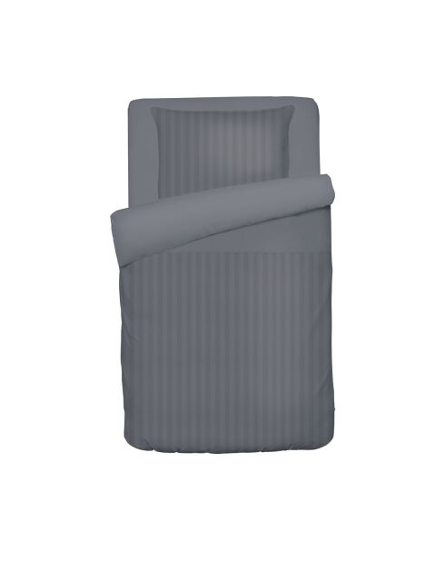 Funda de edredón para bebé y funda de almohada de algodón satinado a rayas, tejido en jacquard gris oscuro, 80 x 120 cm + 35 x 45 cm