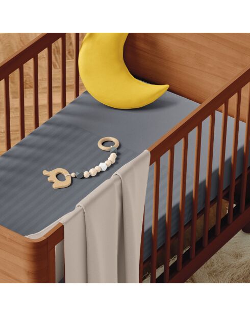 Funda de edredón para bebé y funda de almohada de algodón satinado a rayas, tejido en jacquard gris oscuro, 80 x 120 cm + 35 x 45 cm