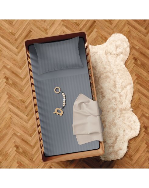 Funda de edredón para bebé y funda de almohada de algodón satinado a rayas, tejido en jacquard gris oscuro, 80 x 120 cm + 35 x 45 cm