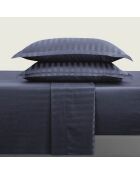 Donkerblauwe Dobby katoenen satijnen lakenset met geweven strepen + 180x200x30 cm + 2x (50x70 cm)