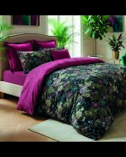 Funda de edredón y funda de almohada de algodón satinado con flores en colores pastel, color negro, 240 x 220 cm + 2 veces (63 x 63 cm)