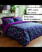 Copripiumino + federa in raso di cotone Arty flowers blu scuro - 260x240 cm + 2x (63x63 cm)