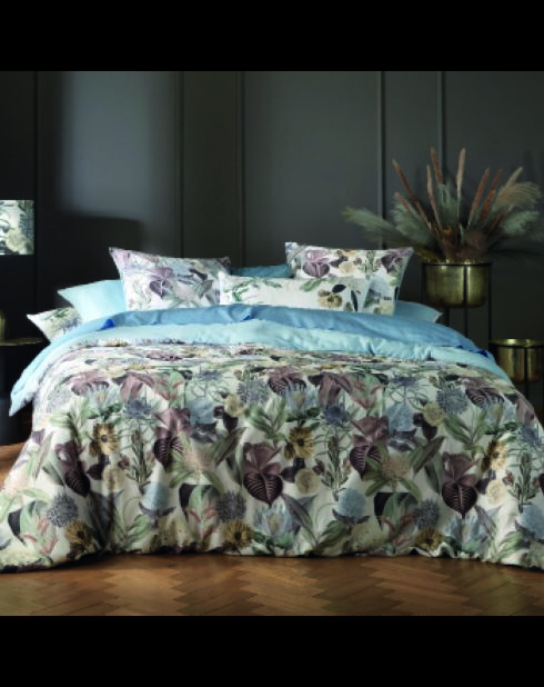 Dekbedovertrek + 2 lichtblauwe katoenen satijnen kussenslopen Garden - 240x220 cm + 2x (63x63 cm)