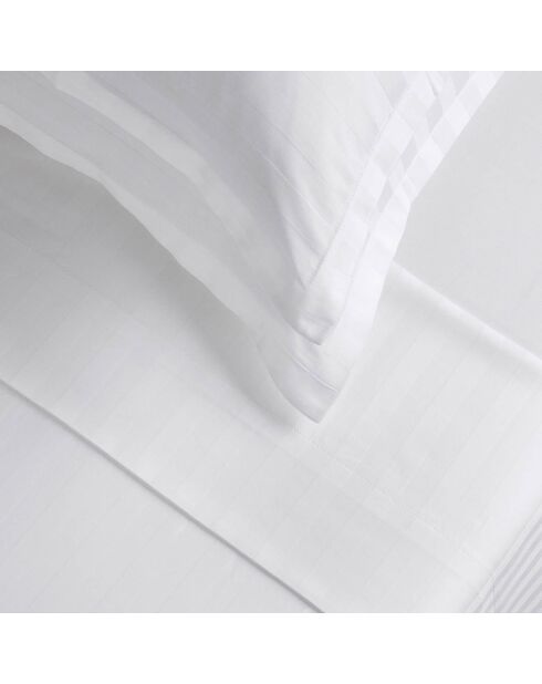 Set witte katoenen satijnen lakens met geweven strepen, 2 x (90 x 200 x 30 cm)