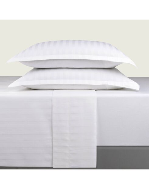 Set witte katoenen satijnen lakens met geweven strepen, 2 x (90 x 200 x 30 cm)