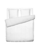 Housse de couette + 2 taies d'oreiller satin de coton rayure tissé Jacquard blanc - 260x240 cm + 2x(63x63 cm)