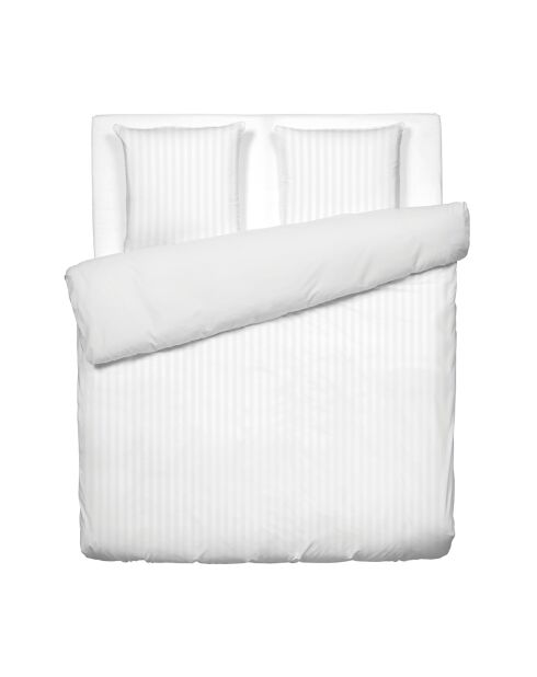 Housse de couette + 2 taies d'oreiller satin de coton rayure tissé Jacquard blanc - 260x240 cm + 2x(63x63 cm)