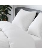 Housse de couette + 2 taies d'oreiller satin de coton rayure tissé Jacquard blanc - 260x240 cm + 2x(63x63 cm)