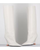 Cremefarbene hohe Lederstiefel - 10 cm Absatz