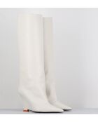 Cremefarbene hohe Lederstiefel - 10 cm Absatz