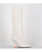 Cremefarbene hohe Lederstiefel - 10 cm Absatz