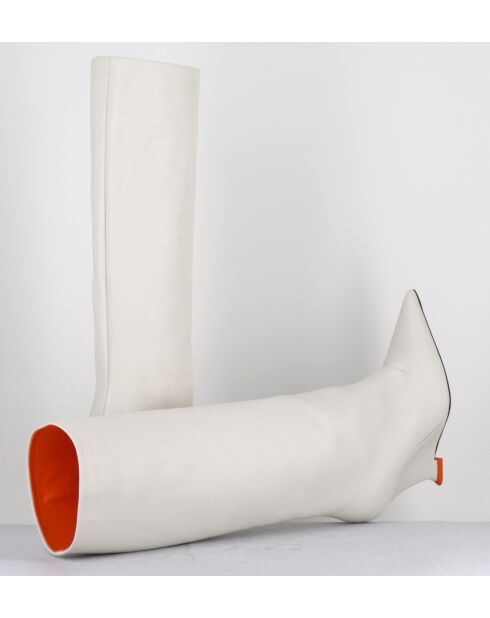 Cremefarbene hohe Lederstiefel - 10 cm Absatz