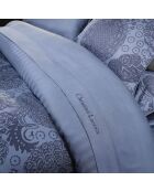 Drap plat satin de coton uni bleu foncé