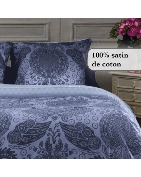 Drap plat satin de coton uni bleu foncé