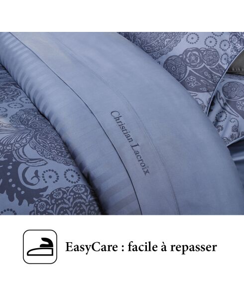 Drap plat satin de coton uni bleu foncé