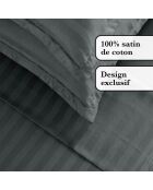 Dunkelgraues Dobby-Bettwäsche-Set aus gewebtem Baumwollsatin, gestreift, +2 x (90 x 200 x 30 cm) + 2 x (63 x 63 cm)