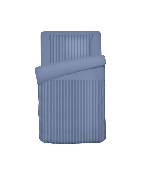Housse de couette + taie d'oreiller bébé satin de coton rayure tissé Jacquard bleu - 80x120 cm + 35x45 cm