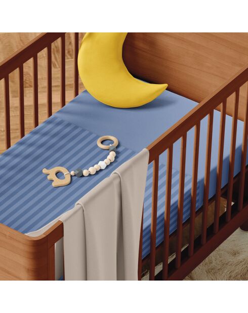 Housse de couette + taie d'oreiller bébé satin de coton rayure tissé Jacquard bleu - 80x120 cm + 35x45 cm