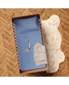 Housse de couette + taie d'oreiller bébé satin de coton rayure tissé Jacquard bleu - 80x120 cm + 35x45 cm