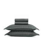 Dunkelgraues, gewebtes gestreiftes Bettlakenset aus Baumwollsatin von Dobby + 160x200x30 cm + 2x (50x70 cm)