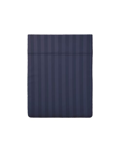 Drap plat satin de coton rayure tissé dobby bleu foncé