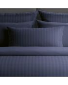 Drap plat satin de coton rayure tissé dobby bleu foncé