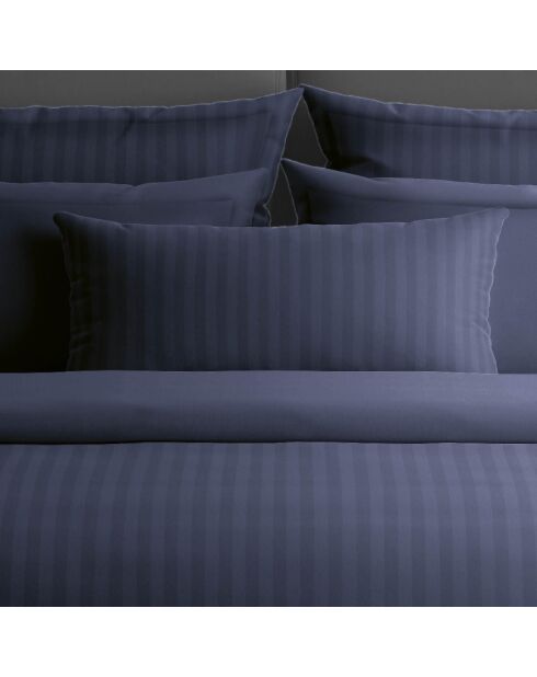 Drap plat satin de coton rayure tissé dobby bleu foncé