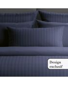 Drap plat satin de coton rayure tissé dobby bleu foncé